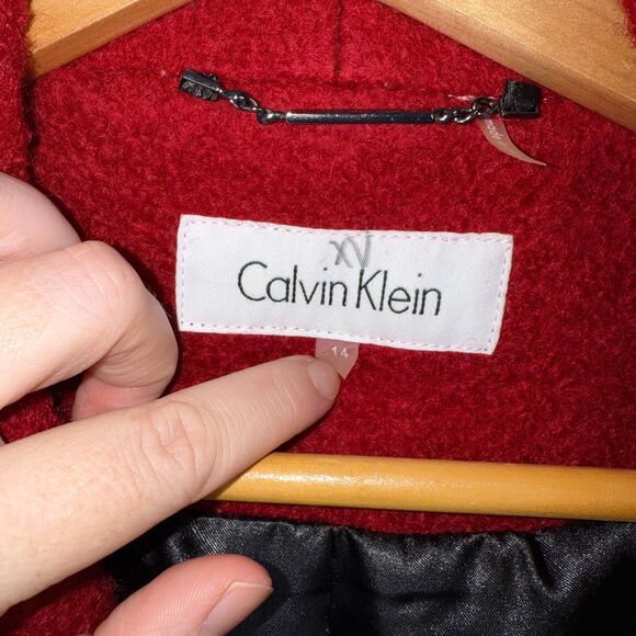 Calvin Klein Red Wool Belted Wrap Coat Women’s 14 Fully Lined Designer Jacket - Picture 7 of 10